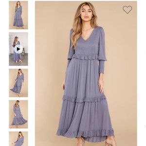 Long sleeve Smocked Steel Blue Maxi Dress